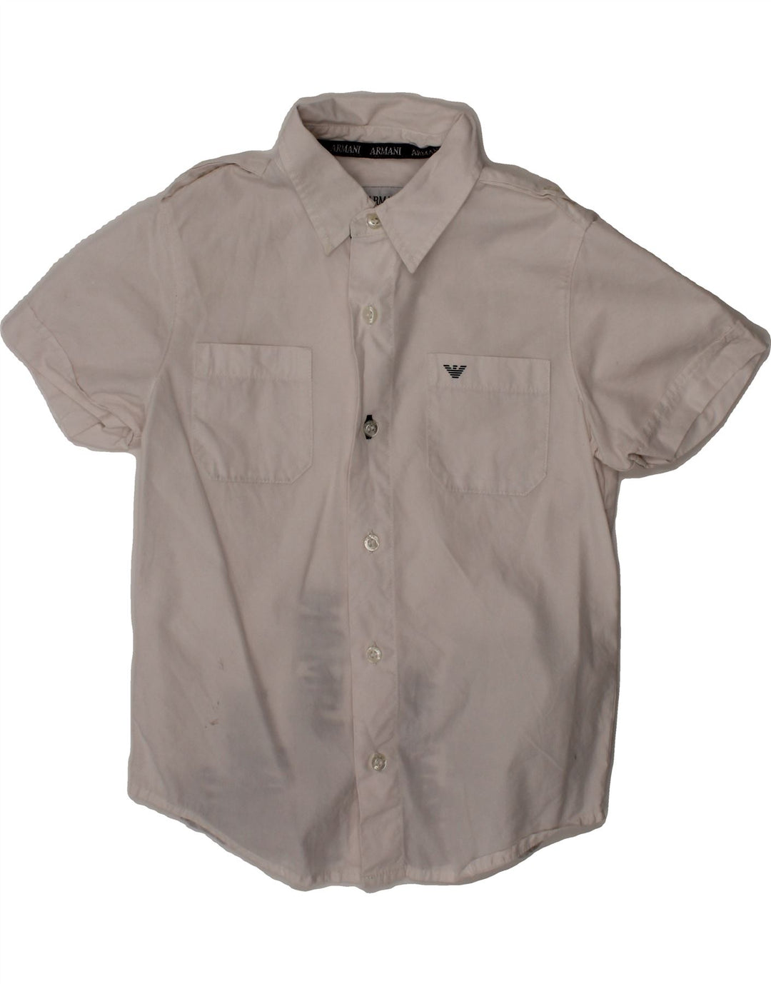 ARMANI JUNIOR Boys Graphic Short Sleeve Shirt 4-5 Years White Cotton Vintage Armani Junior and Second-Hand Armani Junior from Messina Hembry 