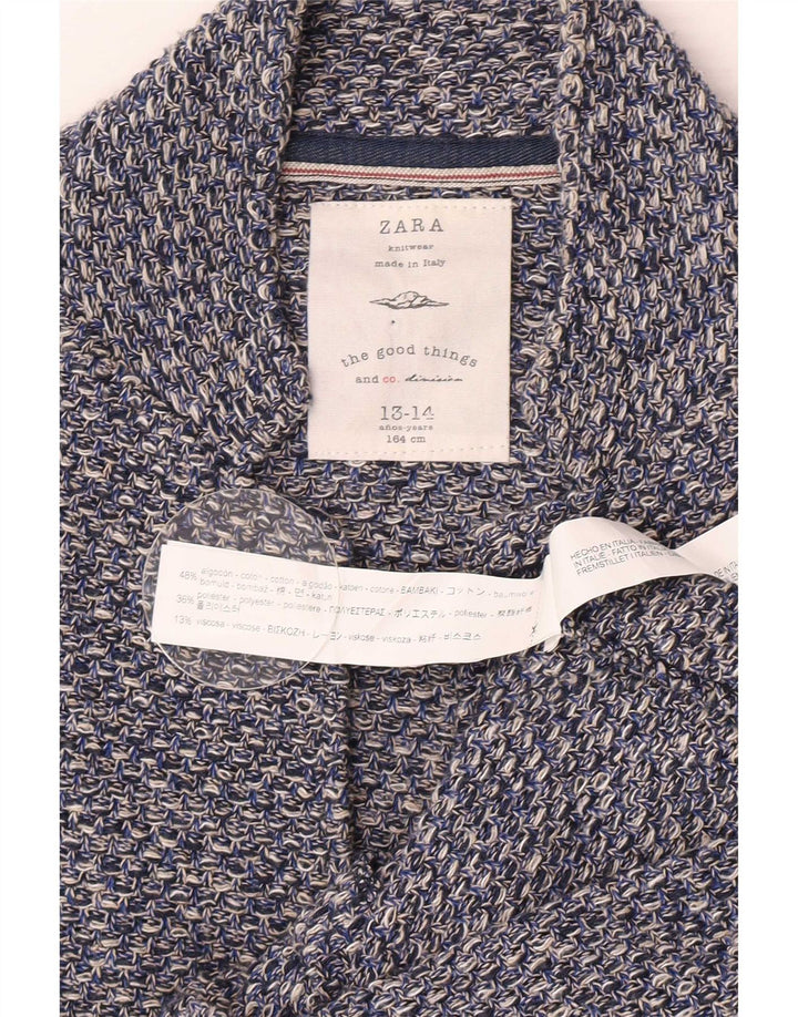 Zara Jungen-Strickblazer mit 2 Knöpfen, 13–14 Jahre, blau gesprenkelte Baumwolle