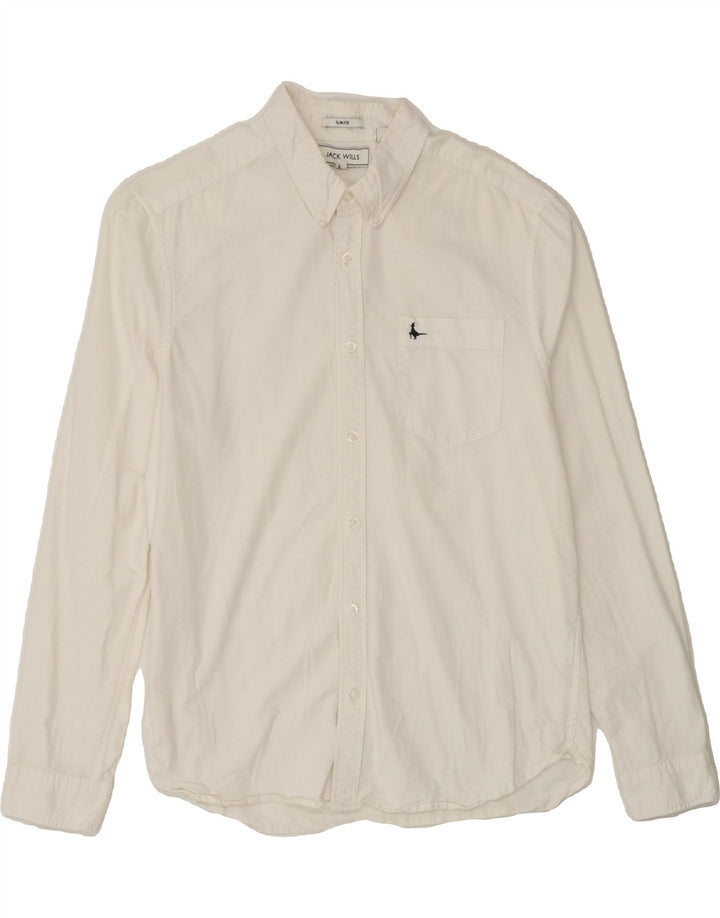 JACK WILLS Mens Slim Fit Shirt Large Off White Cotton Vintage Jack Wills and Second-Hand Jack Wills from Messina Hembry 