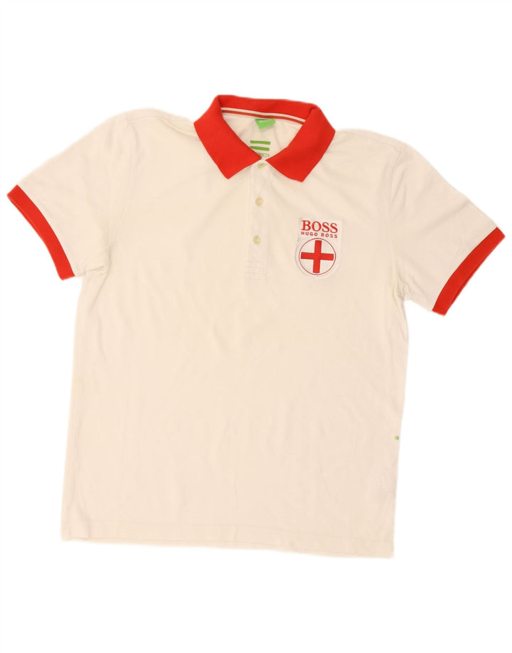 Hugo Boss Herren-Poloshirt, groß, weiße Colourblock-Baumwolle