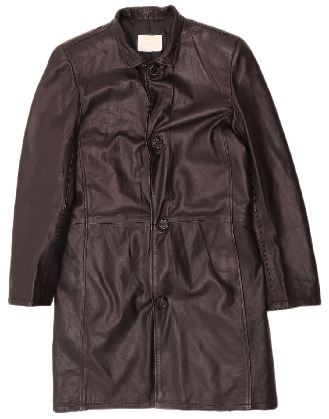 Barone Herren Ledermantel UK 36 Small Schwarz