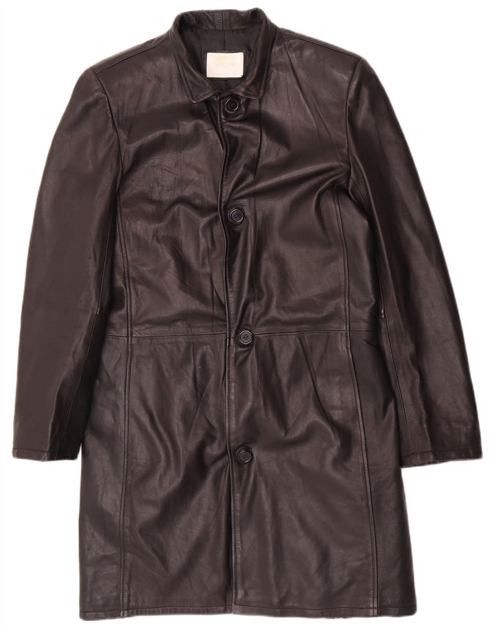 Barone Herren Ledermantel UK 36 Small Schwarz