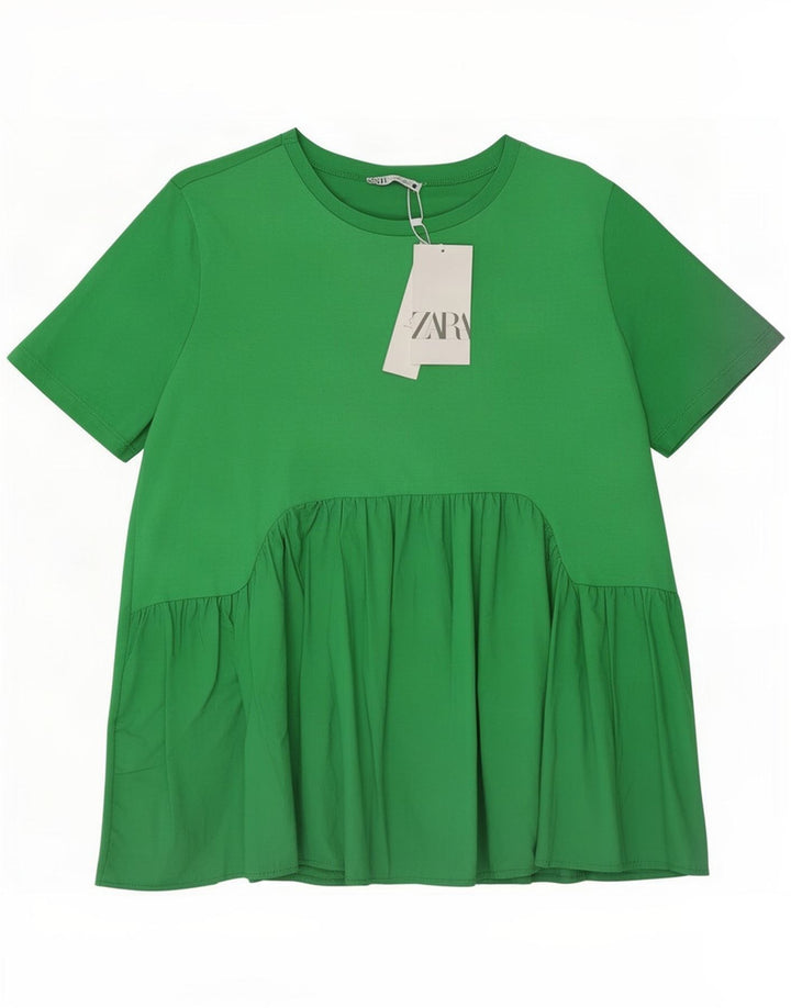 Zara Damen-Blusenoberteil, UK-Größe 46, Größe L, grüne Baumwolle