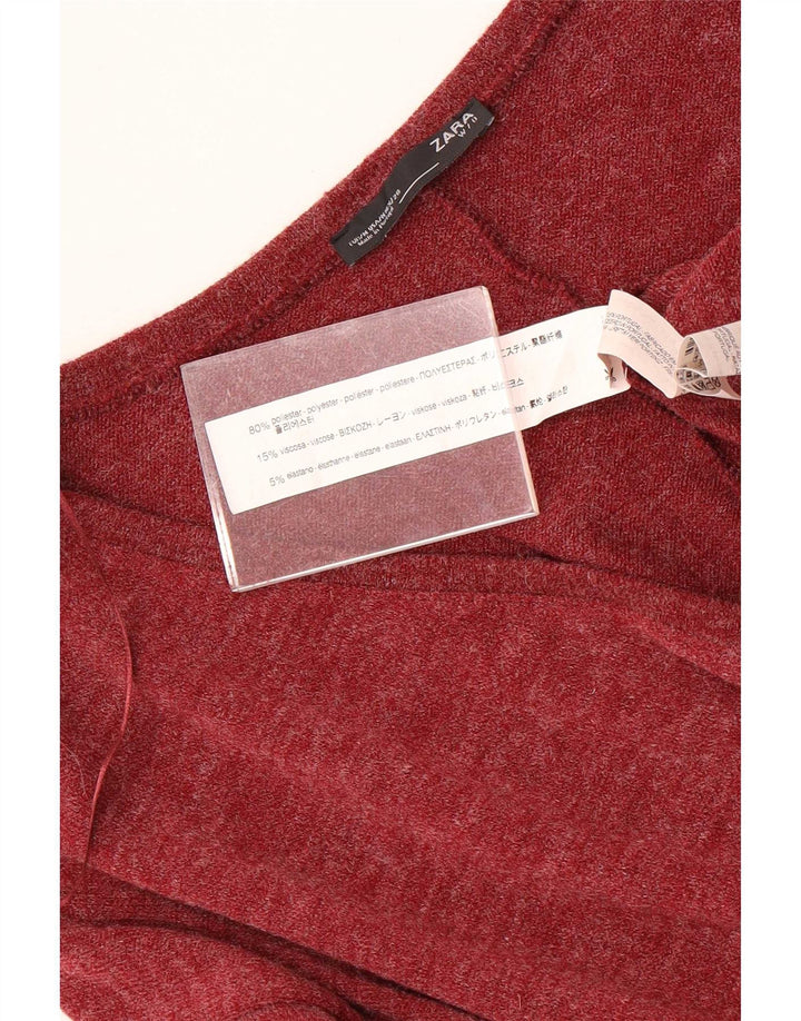 Zara Damen Top Langarm UK 14 Medium Maroon Meliert Polyester