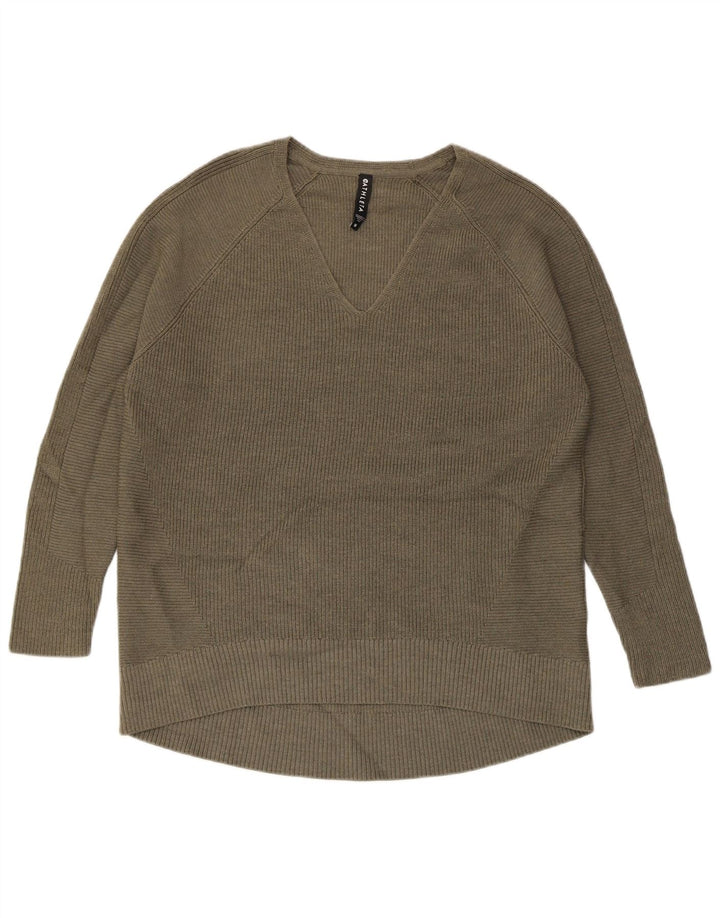 ATHLETA Damen-Pullover mit V-Ausschnitt, UK 14, mittleres Khaki, Polyester