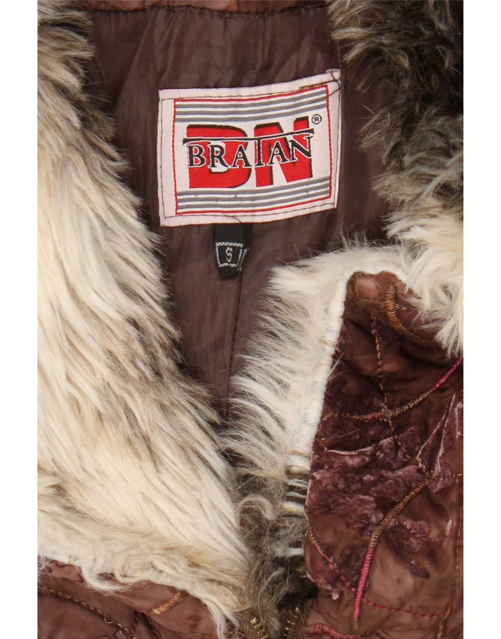 Vintage Damen Steppjacke UK 10 Small Brown Floral