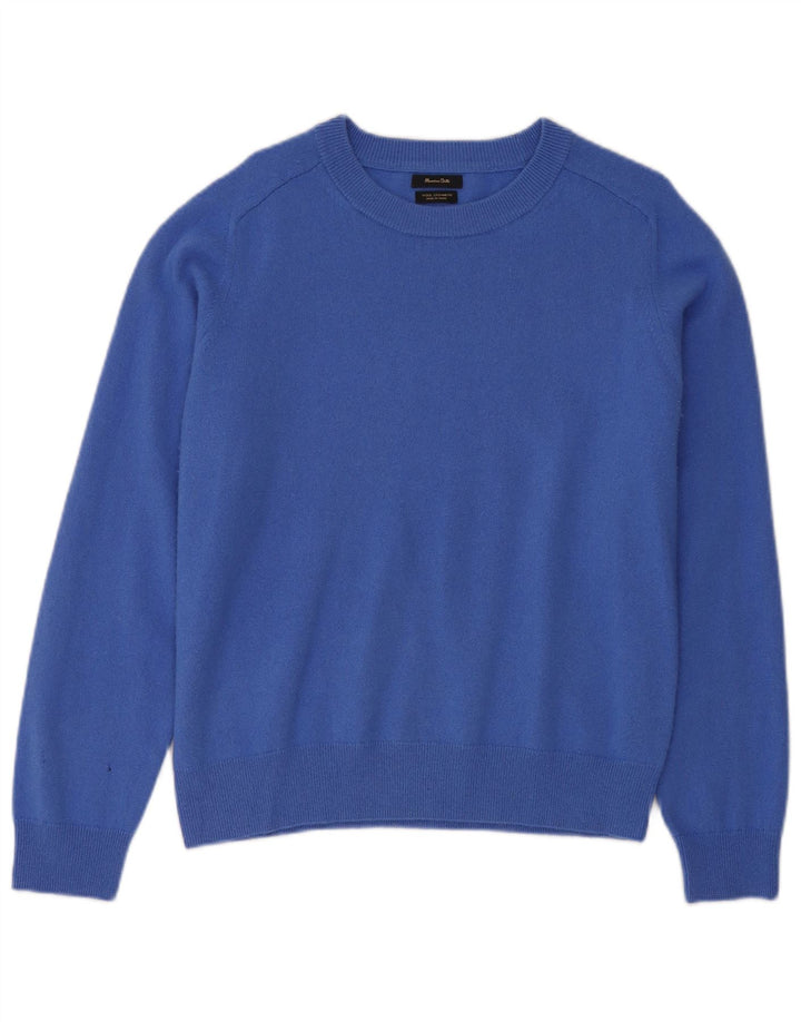 Massimo Dutti Herren-Pullover mit Rundhalsausschnitt, XL, blaue Wolle