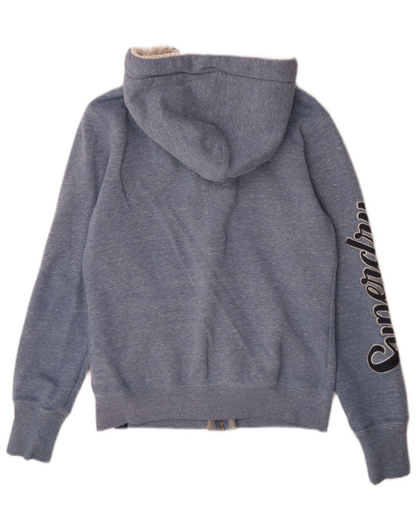 Superdry Damen-Kapuzenpullover mit grafischem Reißverschluss, UK 8, Größe S, blau gefleckte Baumwolle