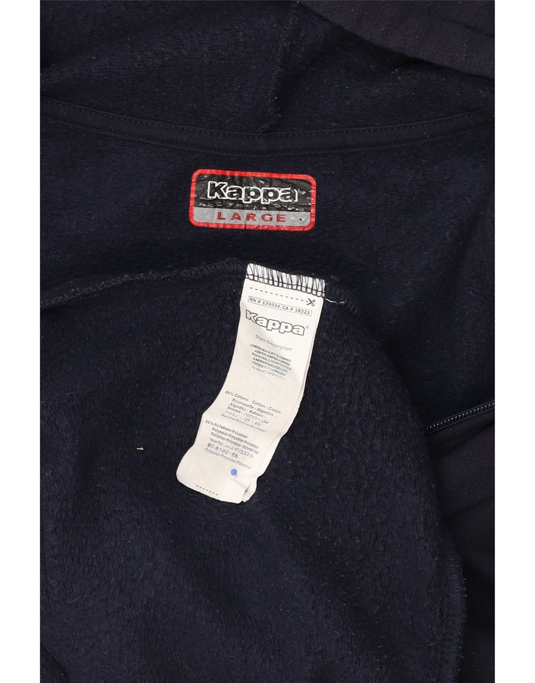 KAPPA Mens Zip Hoodie Sweater Large Navy Blue Cotton