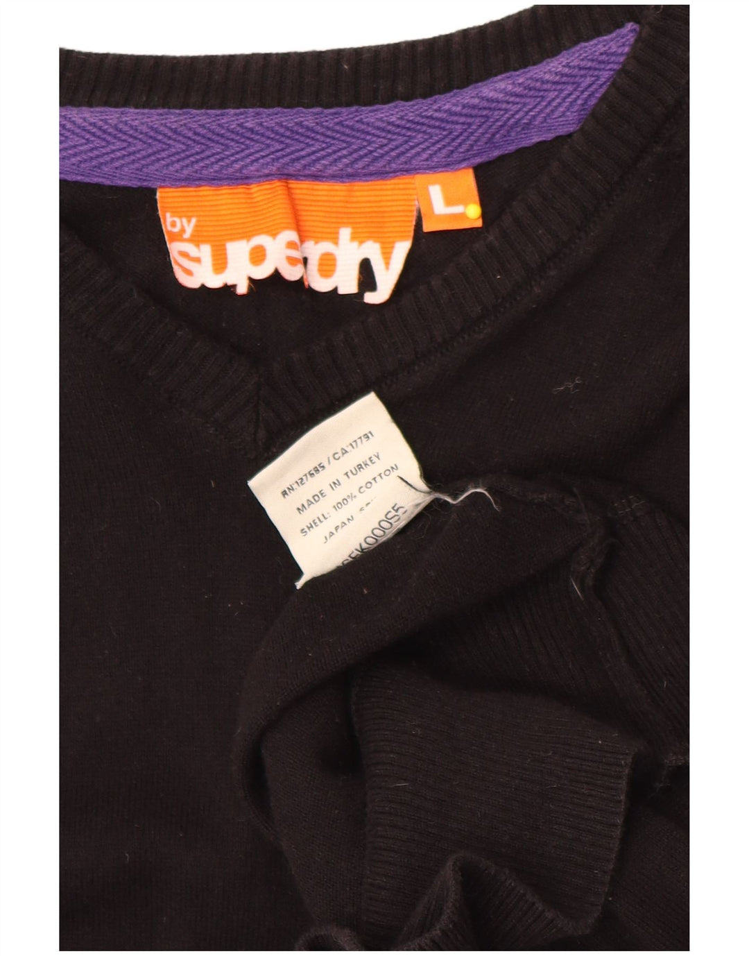 Superdry Herren-Pullover mit V-Ausschnitt, groß, aus schwarzer Baumwolle