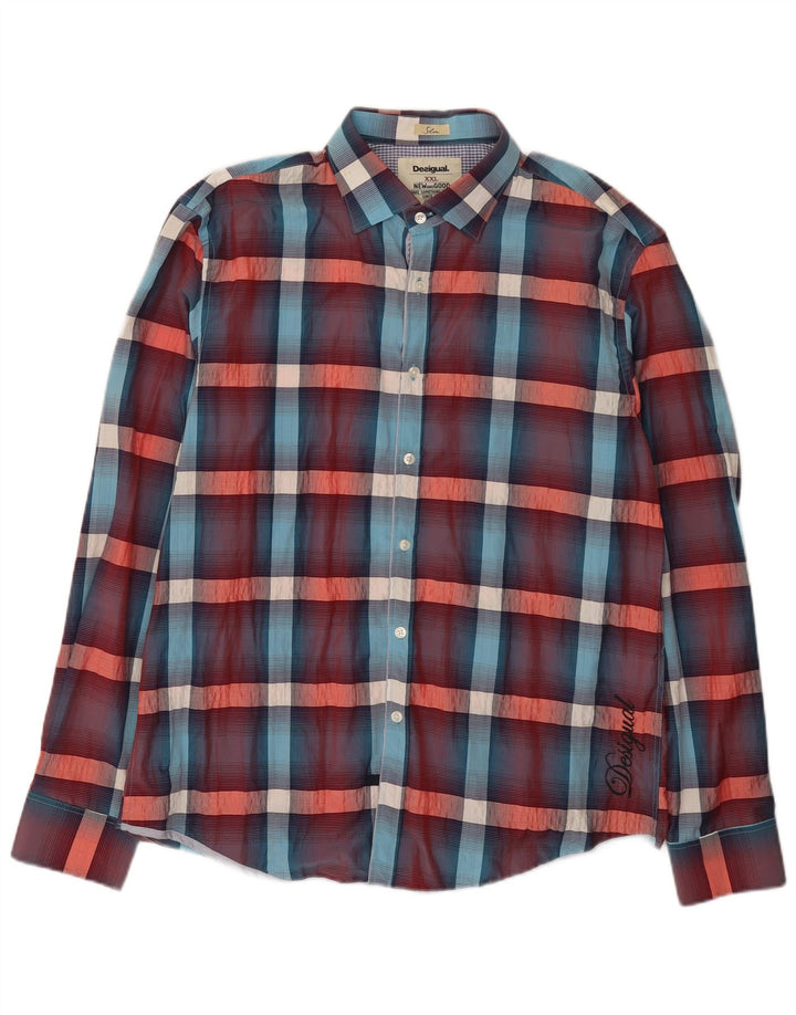 Desigual Herren Slim Shirt 2XL Mehrfarbig kariert Baumwolle