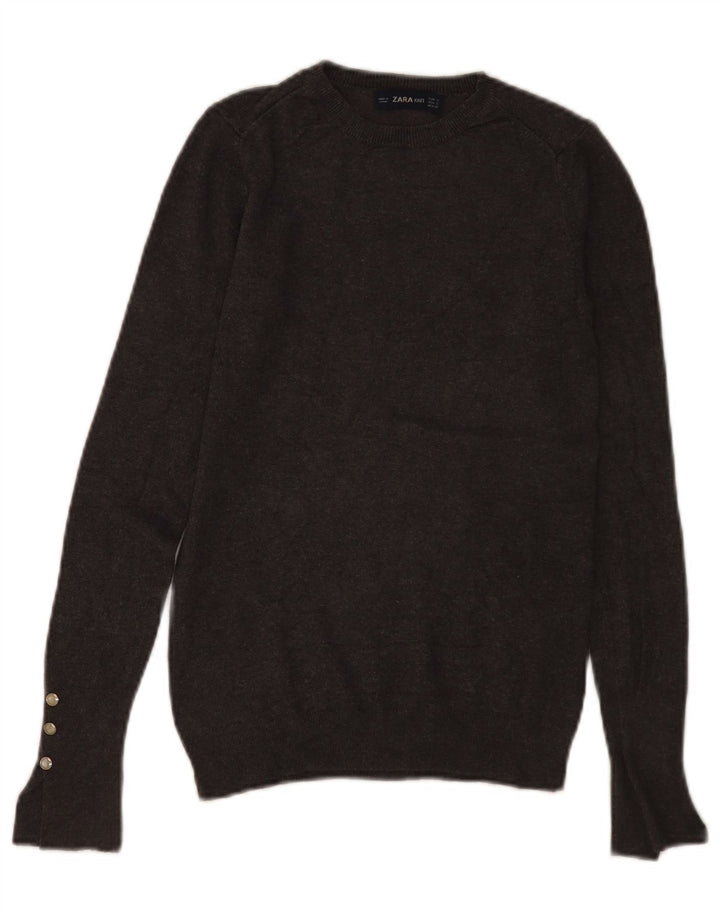 Zara Damen-Pullover mit Rundhalsausschnitt, Gr. 8, Größe S, graue Viskose