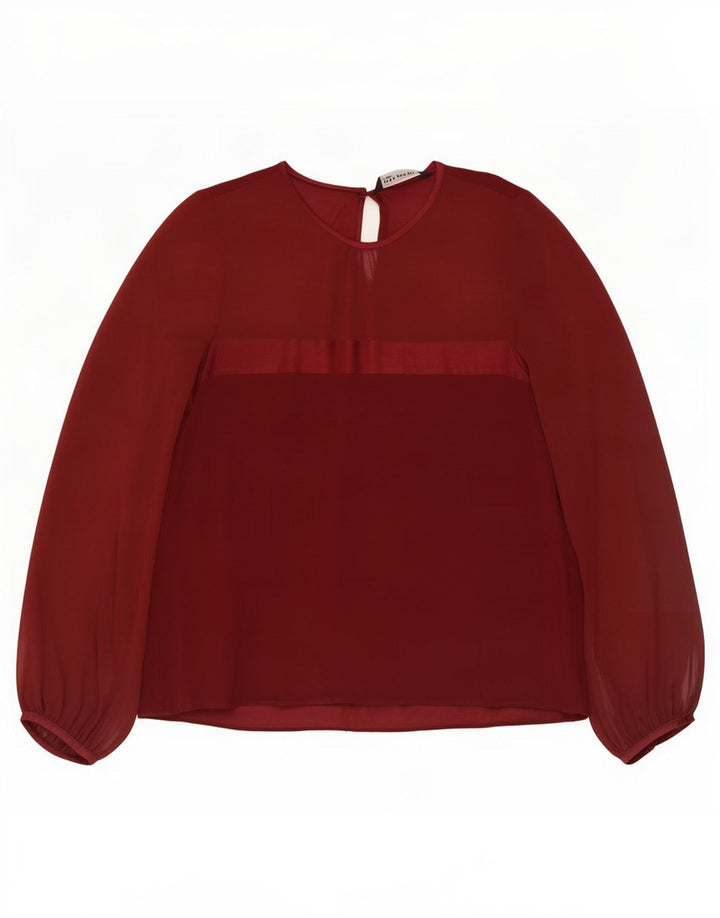 Zara Damen Langarm-Blusenoberteil UK 14 Large Kastanienbraun