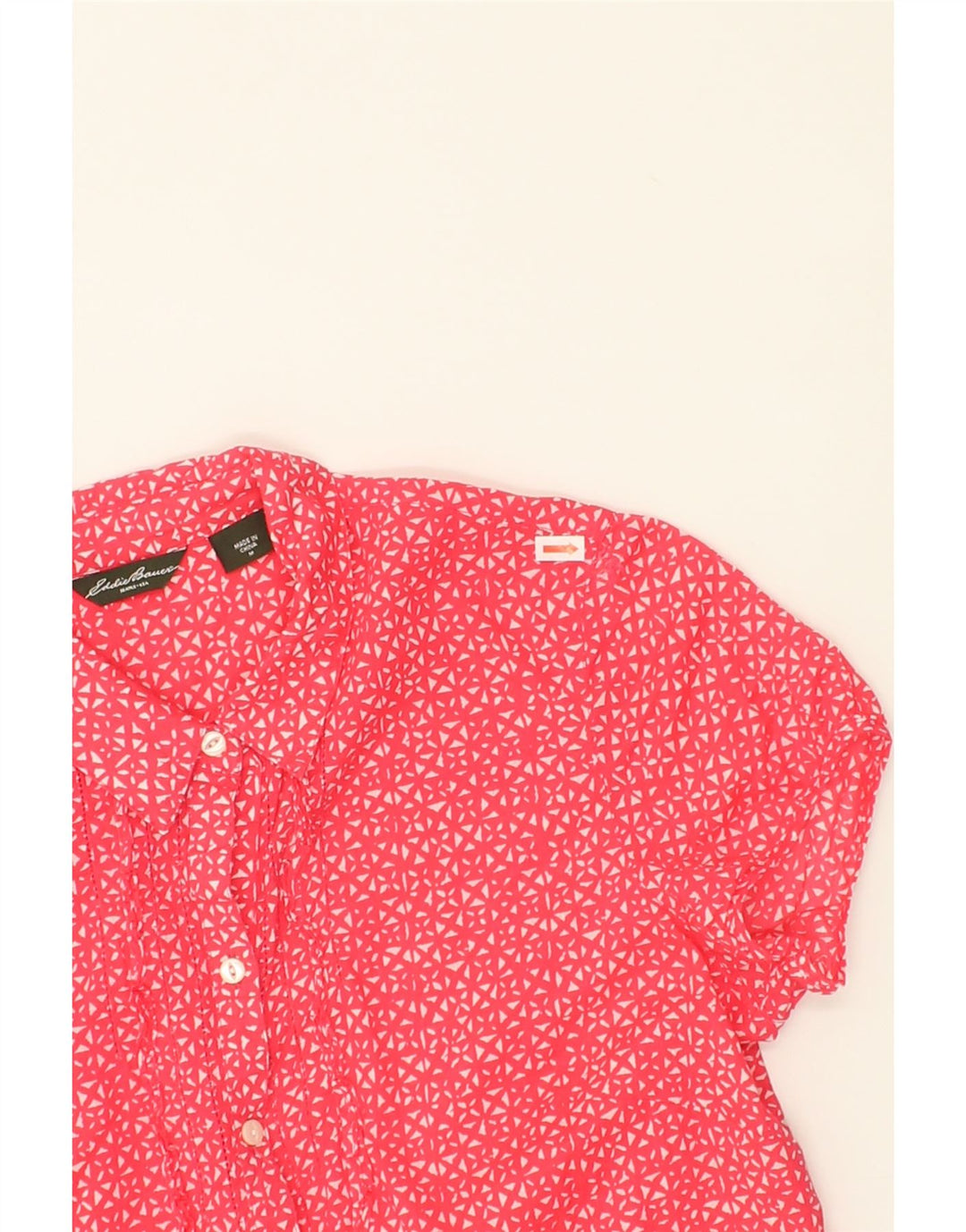 EDDIE BAUER Womens Abstract Pattern Short Sleeve Shirt UK 14 Medium Pink | Vintage Eddie Bauer | Thrift | Second-Hand Eddie Bauer | Used Clothing | Messina Hembry 