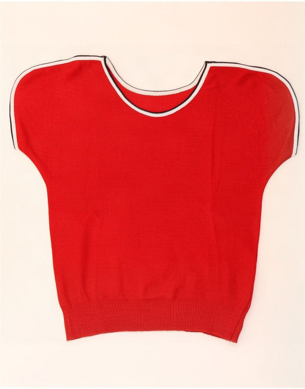 Vintage Damen Kurzarm-Pullover mit U-Boot-Ausschnitt, UK 10, Größe S, Rot
