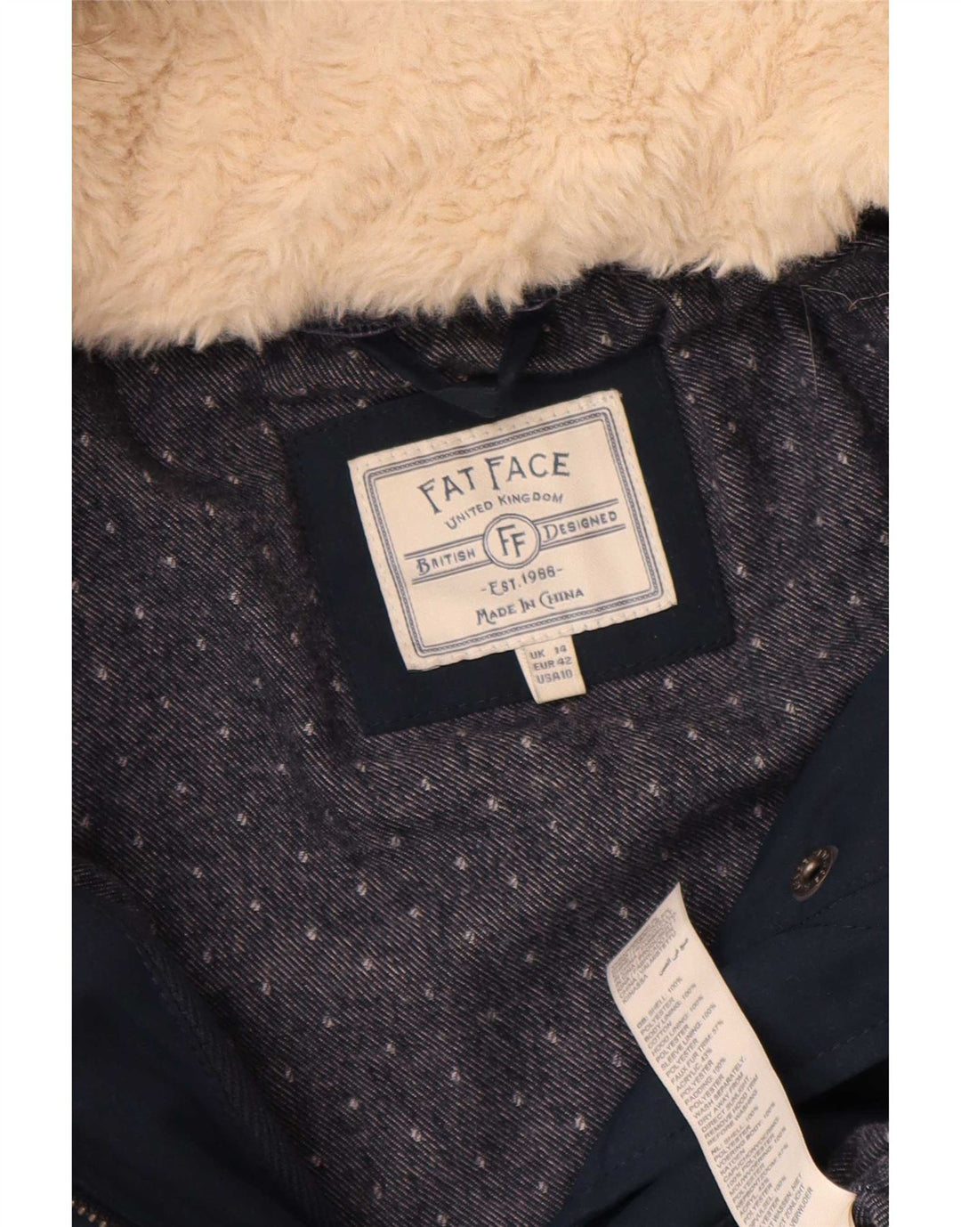Fat Face Wattierte Damenjacke mit Kapuze, UK 14, Größe L, Marineblau, Polyester