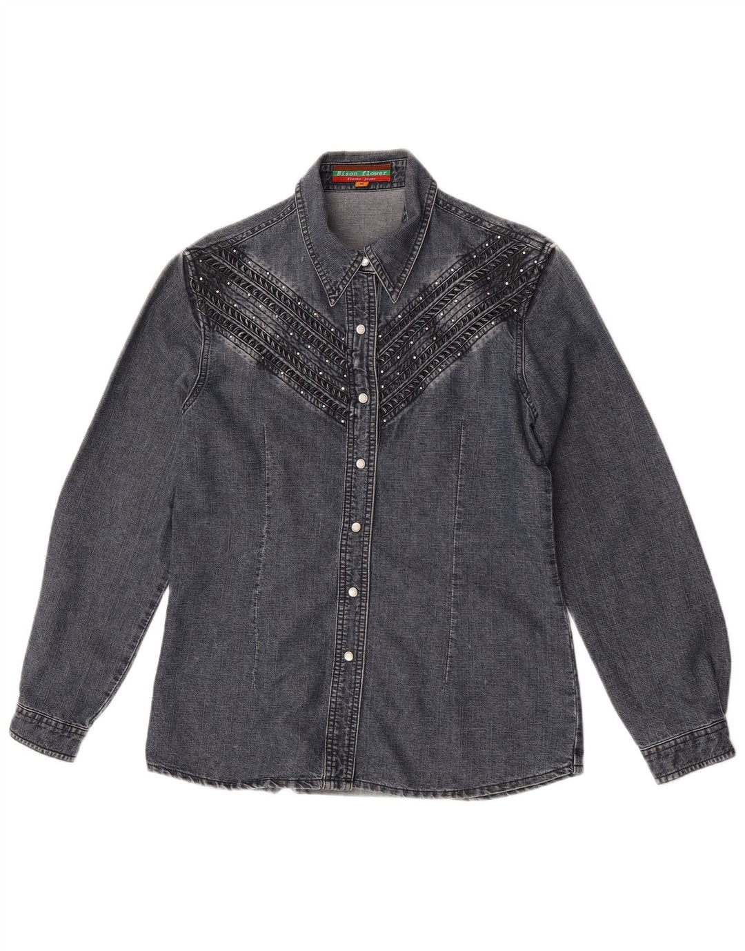 Vintage Damen Jeanshemd UK 14 Mittelgraue Baumwolle