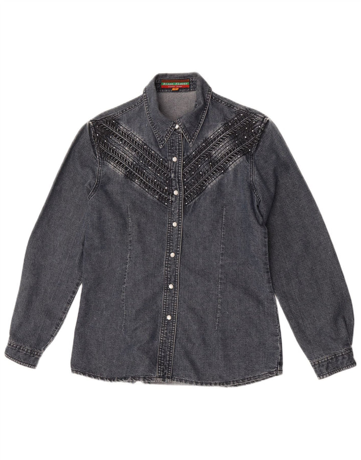 Vintage Damen Jeanshemd UK 14 Mittelgraue Baumwolle