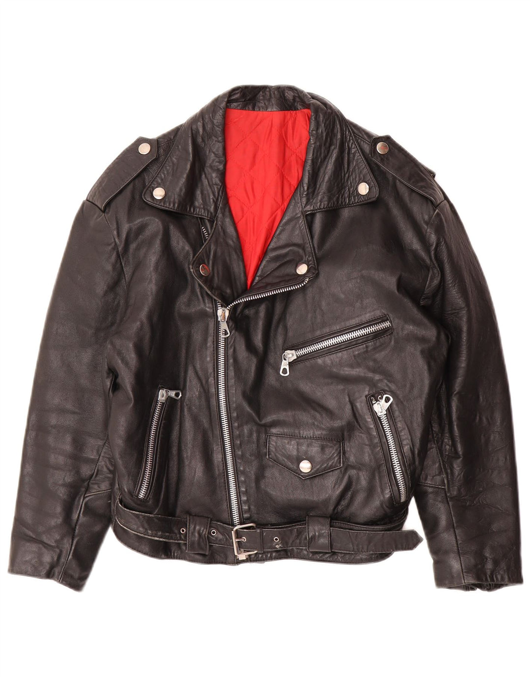Vintage Damen Leder Bikerjacke UK 16 Großes schwarzes Leder