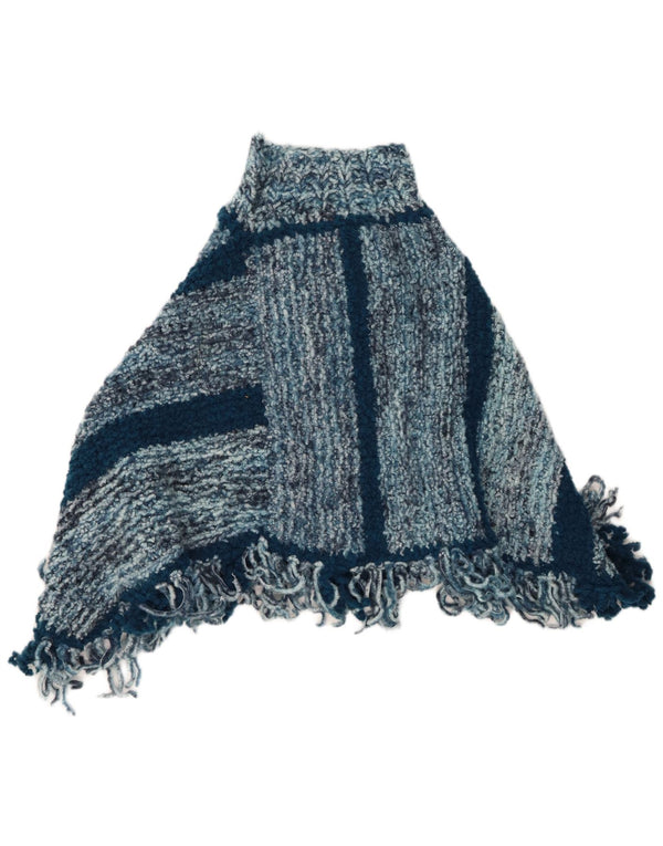 VINTAGE Damen Poncho-Pullover, Einheitsgröße, blau gestreift