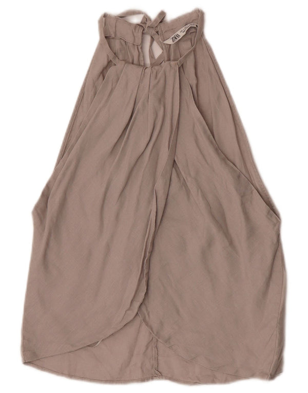 Zara Damen Neckholder Top UK 8 Small Grau Leinen
