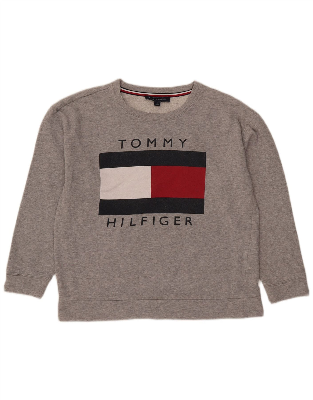 Tommy Hilfiger Damen Grafik-Sweatshirtpullover UK 14 Mittelgrau meliert