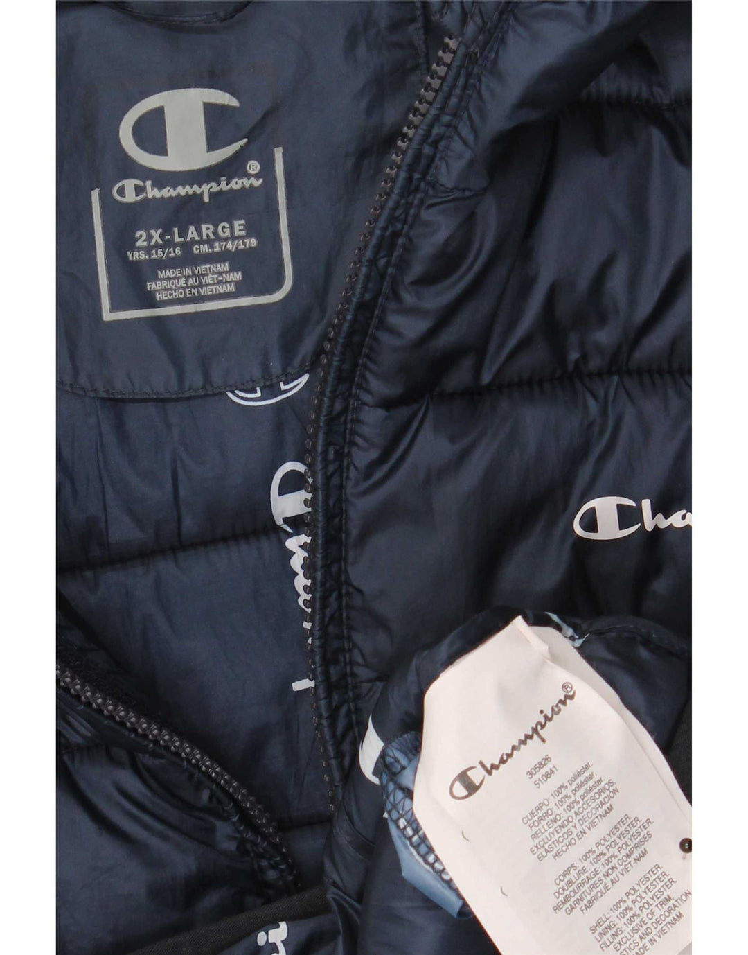 Champion Wattierte Jacke mit Kapuze für Jungen, 15–16 Jahre, 2XL, Marineblau, Polyester