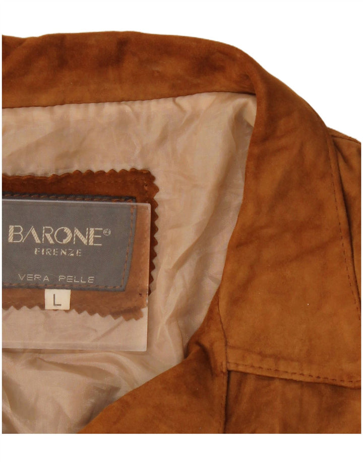 Barone Womens Crop Wildlederjacke UK 16 Großes braunes Leder