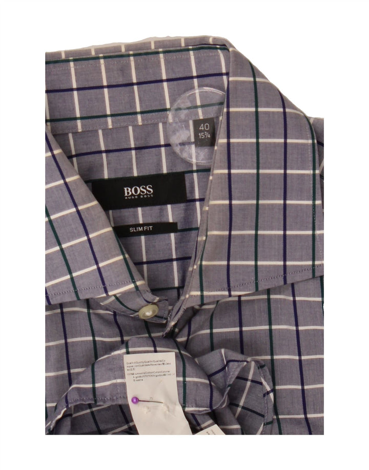 HUGO BOSS Mens Slim Fit Shirt Size 40 15 1/2 Medium Grey Check Cotton Vintage Hugo Boss and Second-Hand Hugo Boss from Messina Hembry 