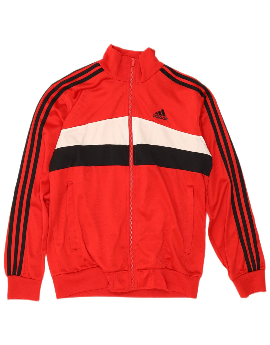 Adidas Jungen-Trainingsanzug-Top-Jacke, 13–14 Jahre, rotes Farbblock-Polyester