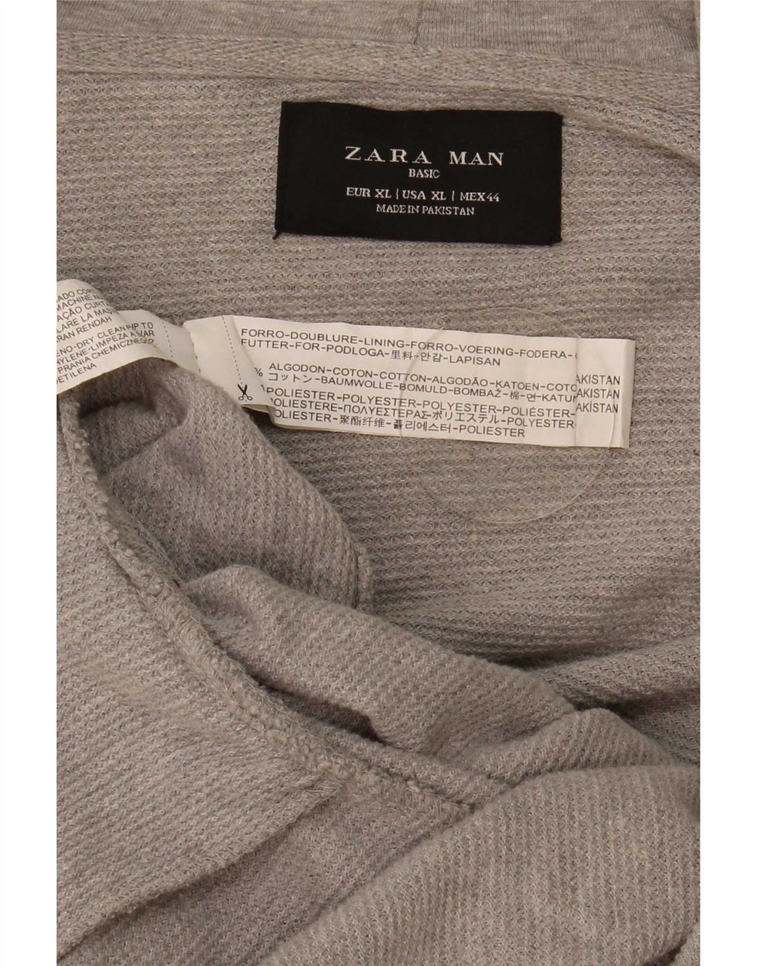 Zara Herren-Kapuzenpullover mit Reißverschluss, XL, graue Baumwolle