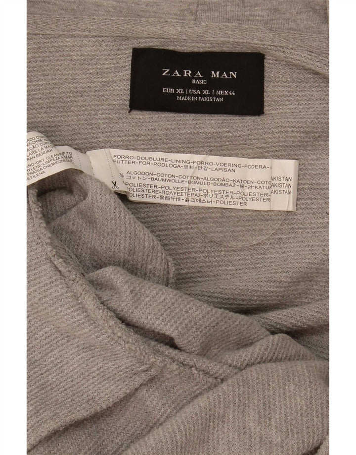 Zara Herren-Kapuzenpullover mit Reißverschluss, XL, graue Baumwolle