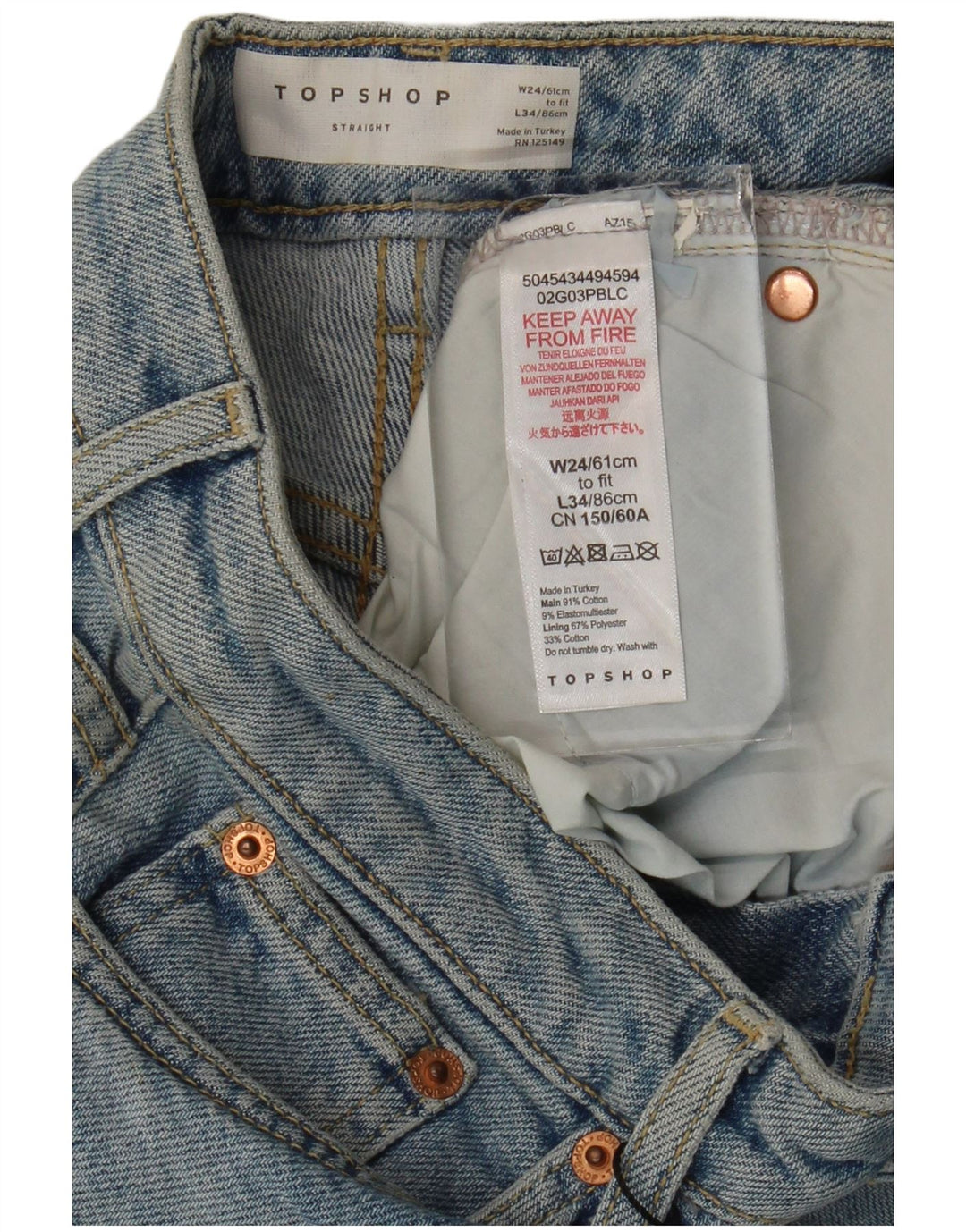 Topshop Damen Straight Jeans W24 L28 Blaue Baumwolle