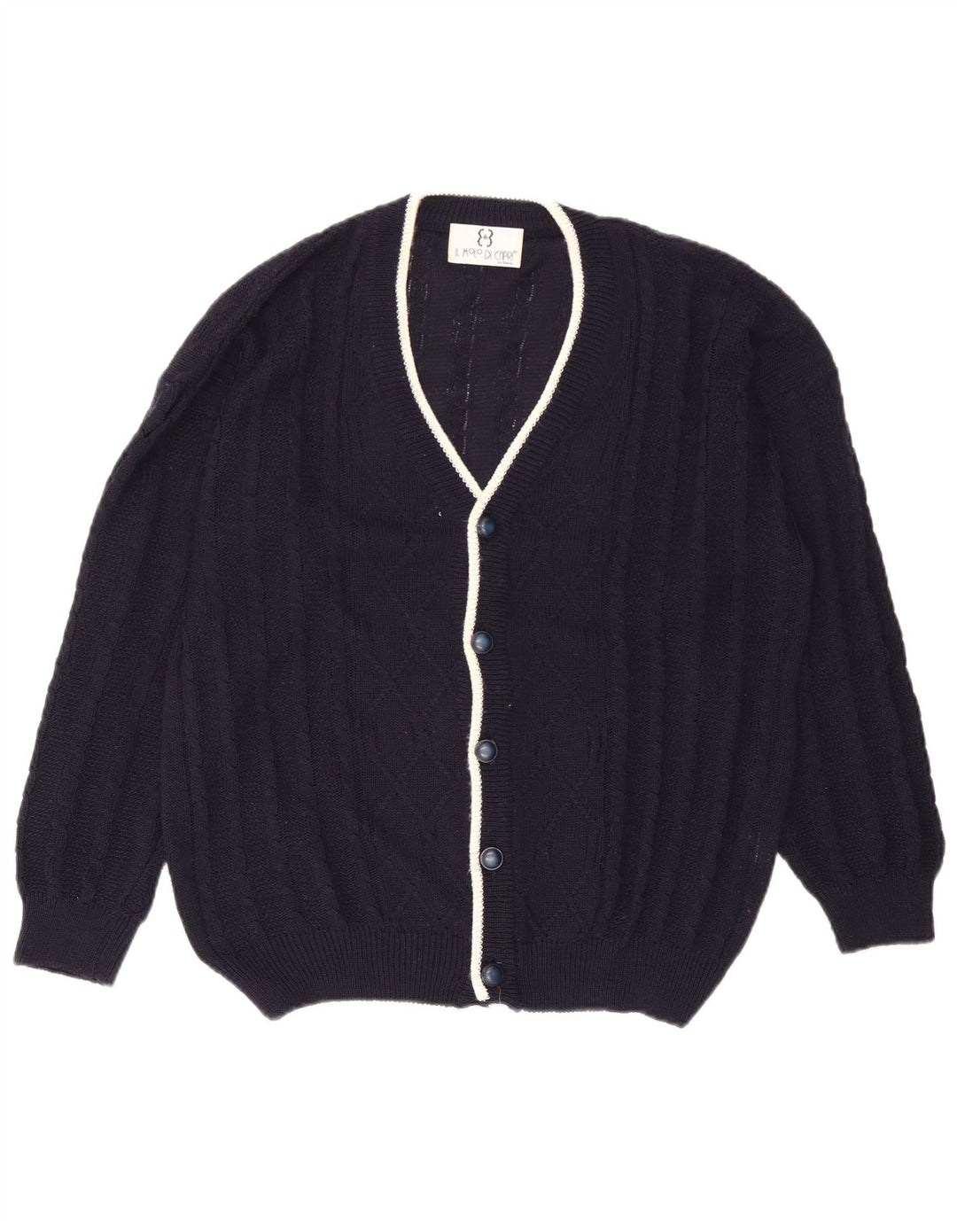 Vintage Herren Cardigan Pullover Große Marineblaue Baumwolle