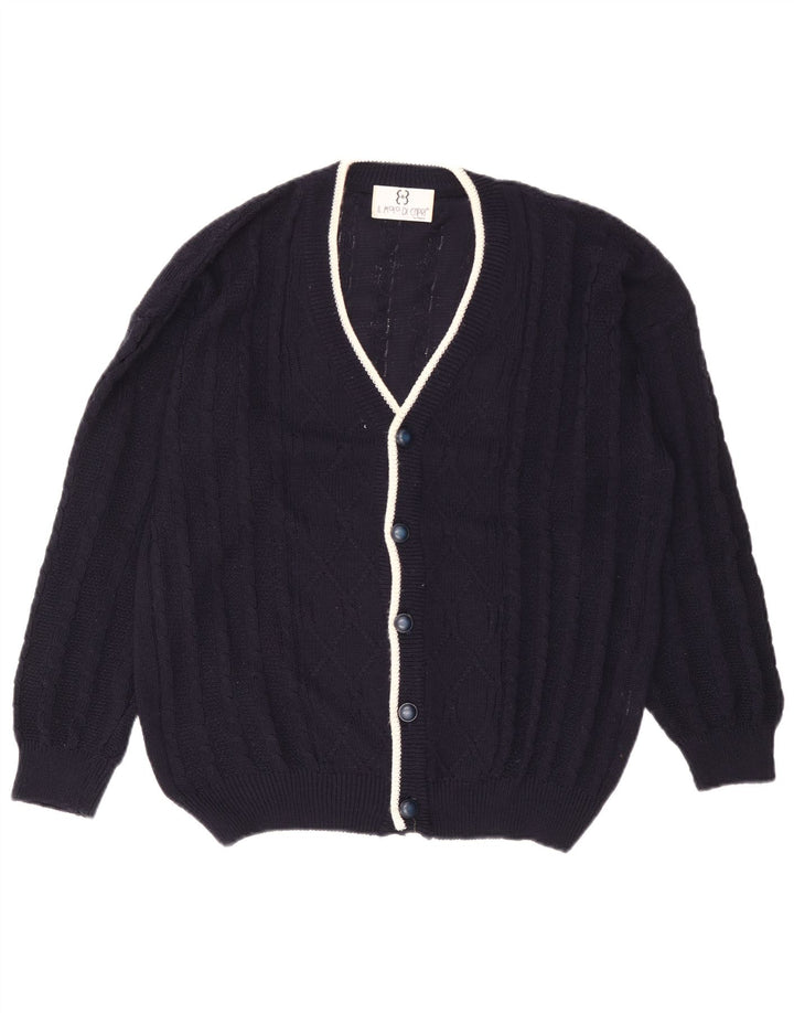 Vintage Herren Cardigan Pullover Große Marineblaue Baumwolle