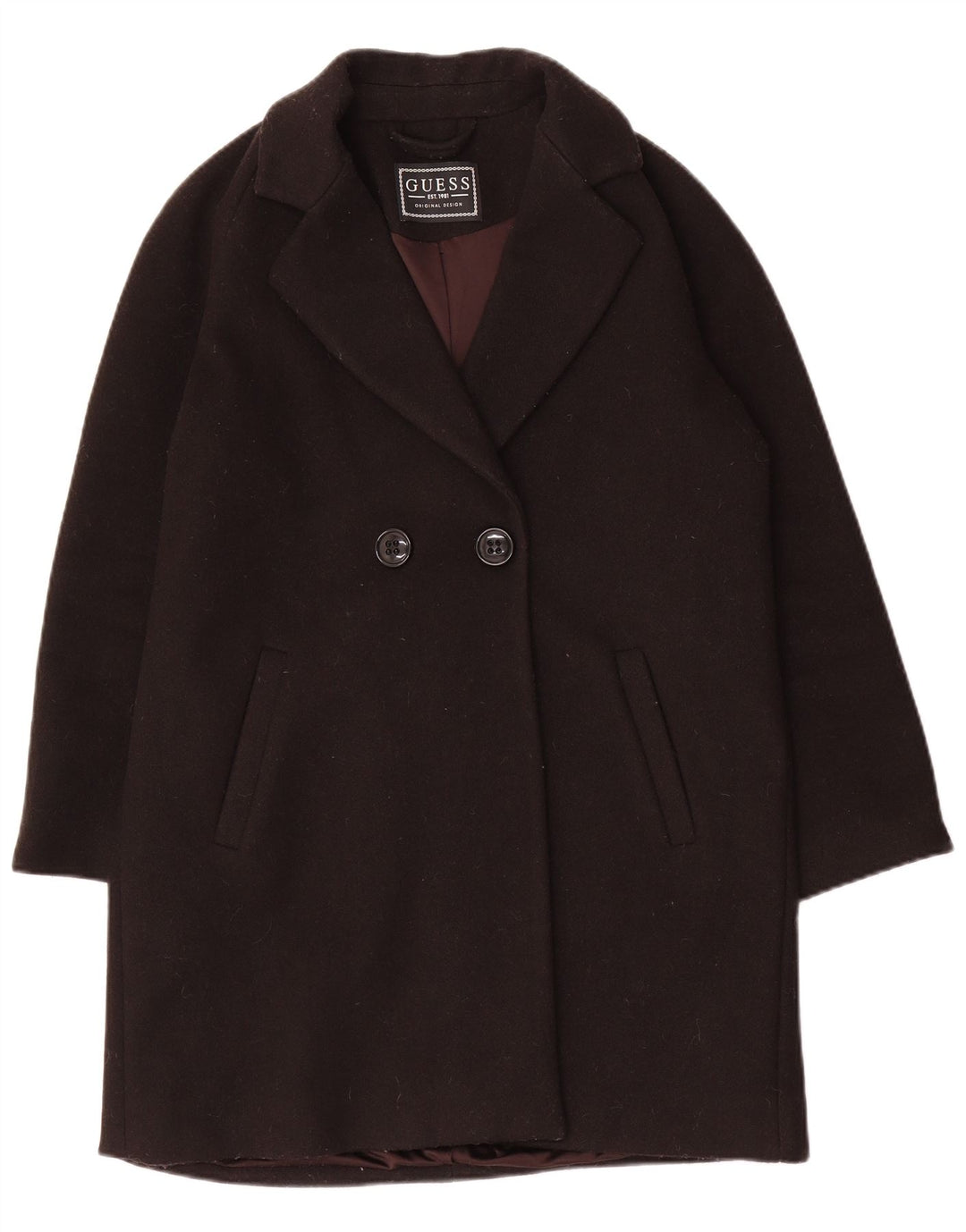 Guess Übergroßer zweireihiger Damenmantel UK 10 Small Schwarz Polyester