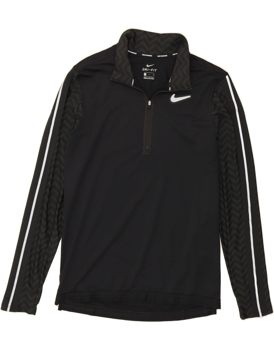 NIKE Mens Dri Fit Zip Neck Pullover Tracksuit Top Small Black Chevron Vintage Nike and Second-Hand Nike from Messina Hembry 