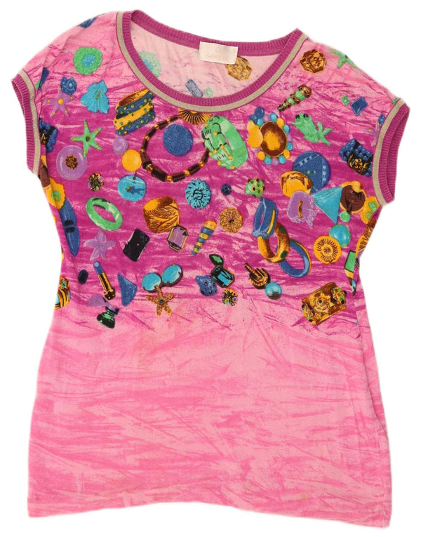 Vintage Damen Grafik T-Shirt Top IT 44 Mittelrosa Baumwolle