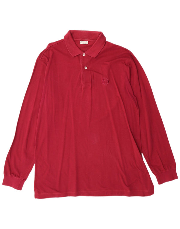 SERGIO TACCHINI Mens Long Sleeve Polo Shirt Medium Maroon Cotton