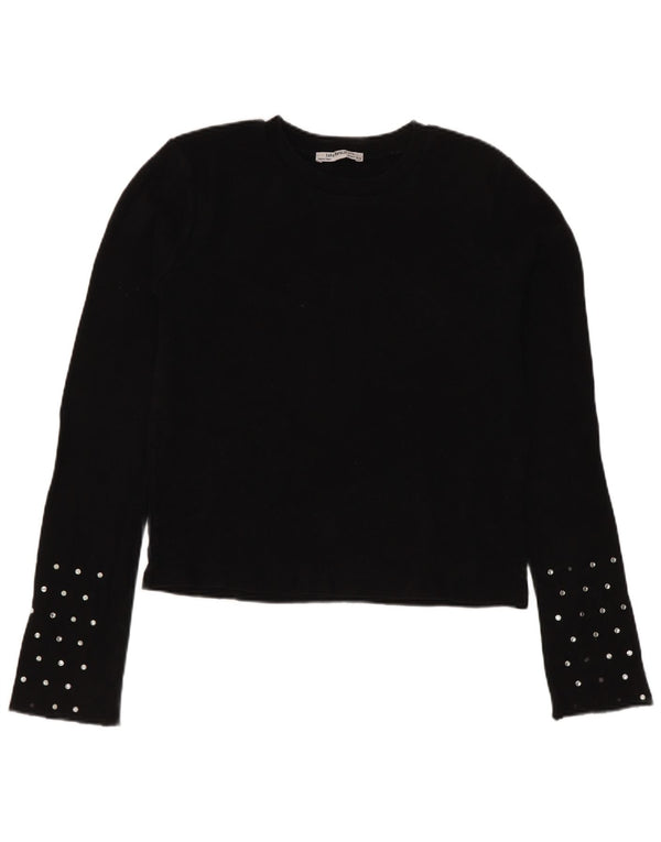 Zara Damen Trafaluc Crop Top Langarm UK 10 Small Schwarz Baumwolle