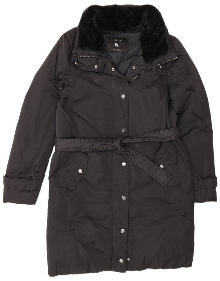 Zara Damen Wattierter Mantel UK 14 Mittelschwarzes Colourblock-Polyester