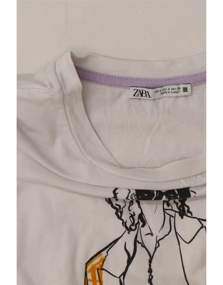 Übergroßes Grafik-T-Shirt-Oberteil von Zara für Damen, UK 10, Größe S, Weiß
