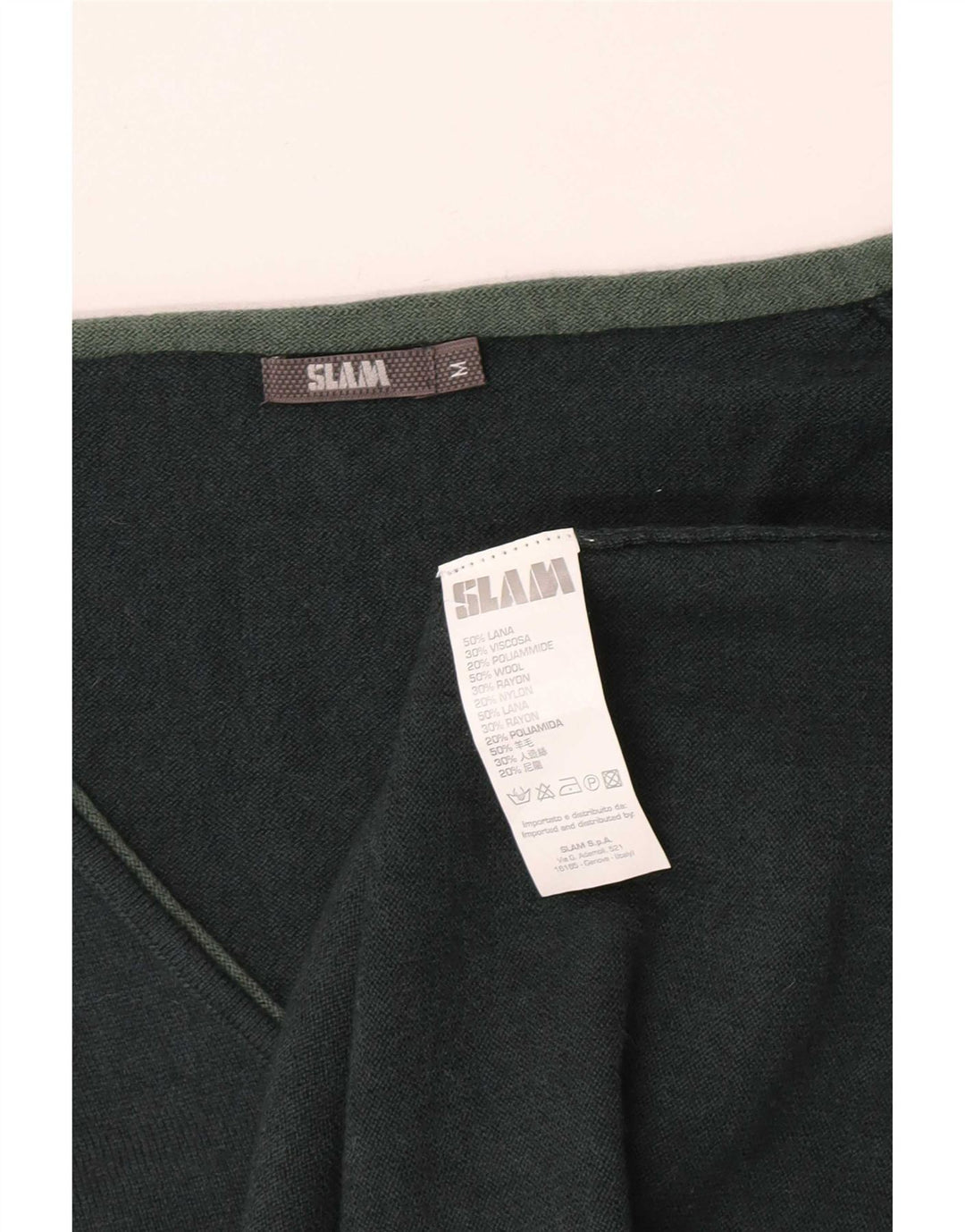Slam Damen-Pullover mit V-Ausschnitt, UK 12, mittelgrüne Wolle