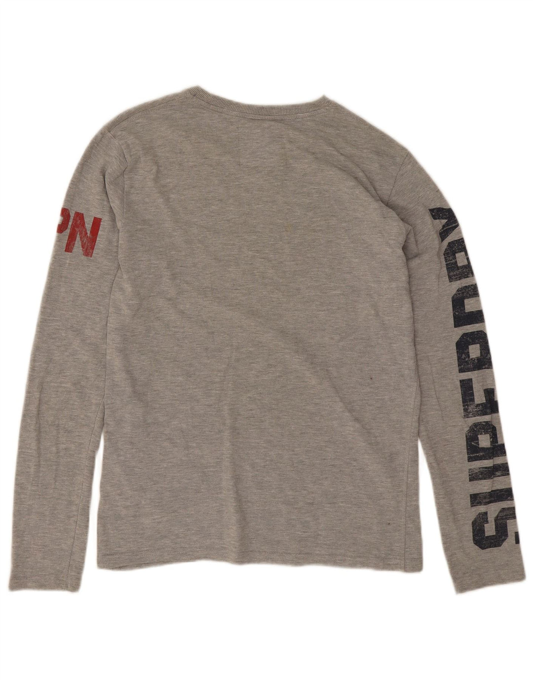 Superdry Herren Grafik-Oberteil mit langen Ärmeln, Mittelgrau gesprenkelte Baumwolle
