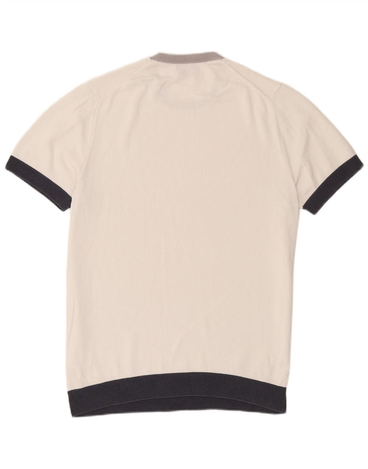 Massimo Dutti Herren-Pullover mit Rundhalsausschnitt, Größe L, Weiß, Farbblock
