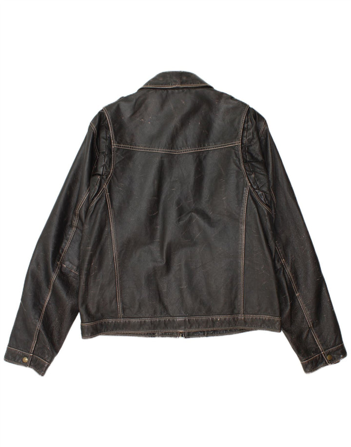 Le Frog Damen Militärlederjacke IT 52 2XL Schwarz