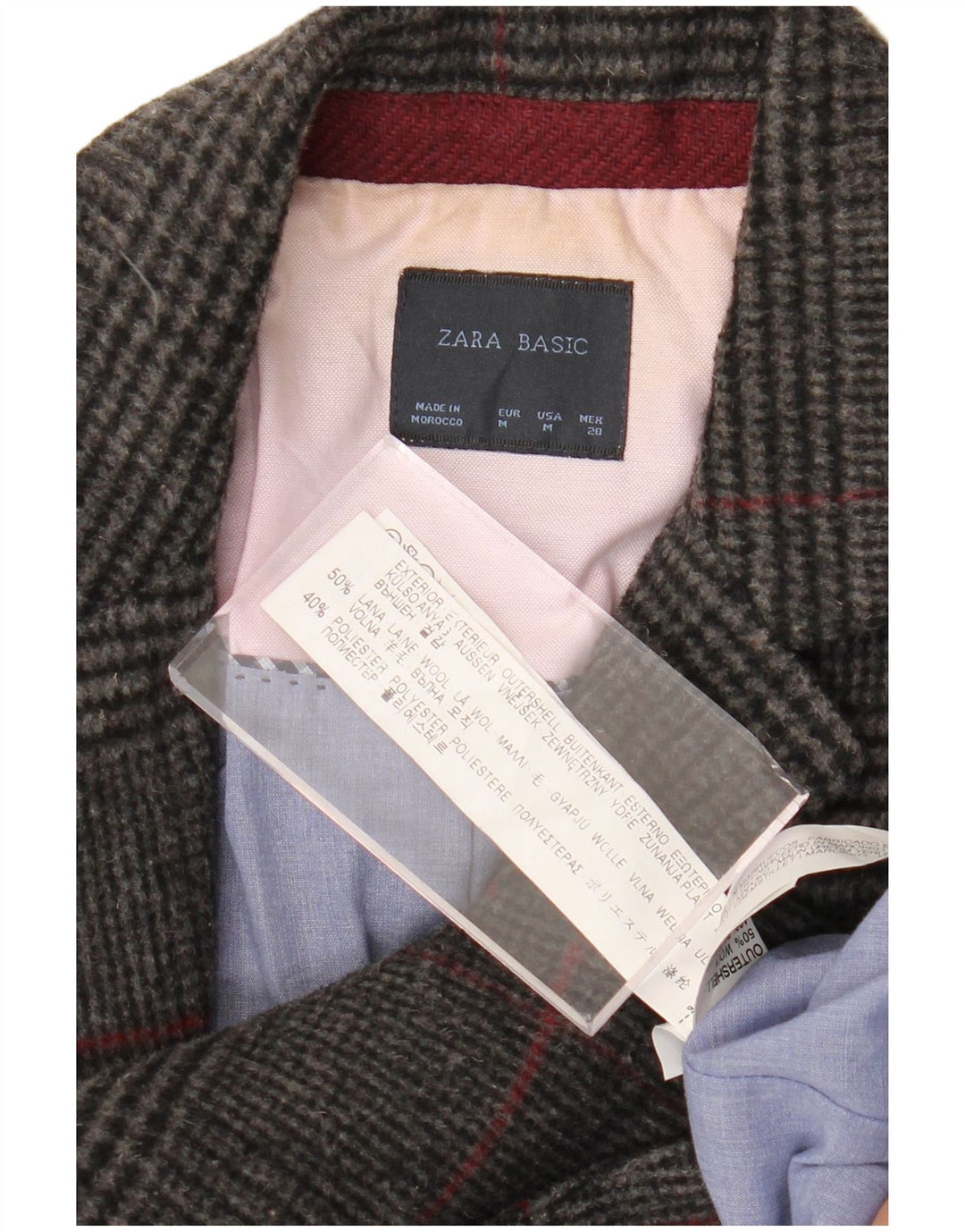 Zara Damen-Blazer mit 1 Knopf, UK 12, mittelgraue Wolle mit Hahnentrittmuster