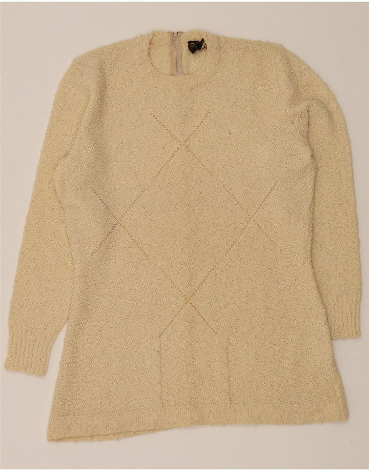 VINTAGE Womens Crew Neck Jumper Sweater UK 14 Medium Beige Argyle/Diamond Vintage Vintage and Second-Hand Vintage from Messina Hembry 
