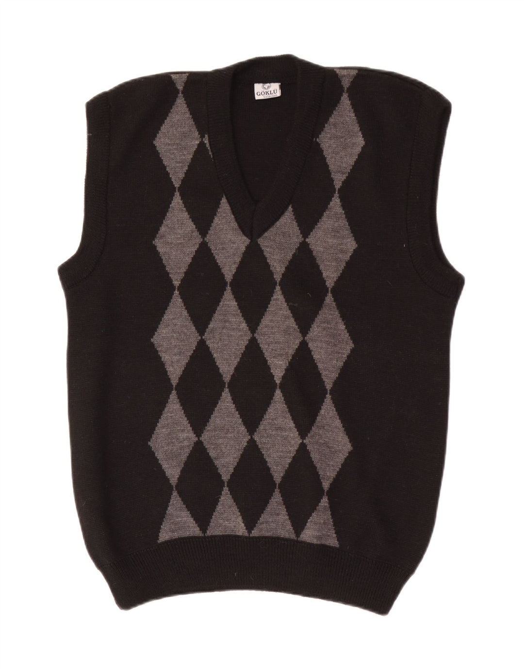 Vintage Herren Weste Tank Top Klein Schwarz Argyle/Diamant