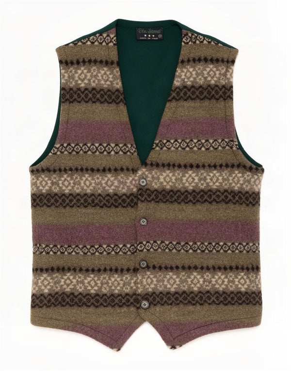 Vintage Mens Waistcoat Medium Green Fair Isle
